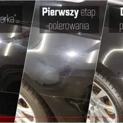 Korekta lakieru: przed polerowaniem tanim sprzętem, pierwszy etap polerowania, drugi etap polerowania. Efekt wow!
