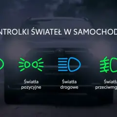 Ikony świateł w samochodzie: dzienne, mijania, pozycyjne, drogowe, przeciwmgielne, kierunkowskazy i awaryjne.
