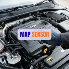 Ręka w rękawicy pokazuje, gdzie jest MAP SENSOR w silniku TDI.