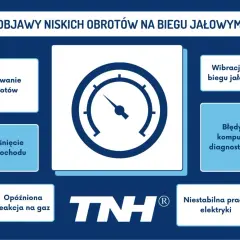 Objawy niskich obrotów na biegu jałowym: falowanie obrotów, gaśnięcie, opóźniona reakcja na gaz, wibracje, błędy komputera, niestabilna praca elektryki.