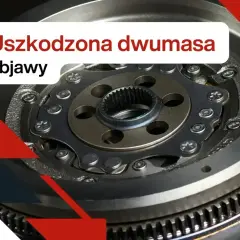 Zbliżenie na uszkodzoną dwumasę, element układu napędowego. Widoczne zębatki i mechanizm.