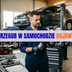 Mechanik w warsztacie samochodowym trzyma przegub napędowy.