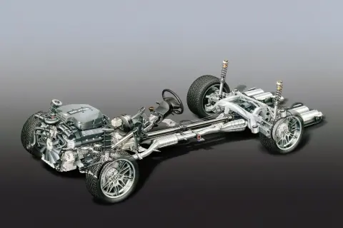 Przekładnia napędowa (RWD) w BMW. Silnik, wał napędowy i tylne koła pokazują, rwd co to znaczy.