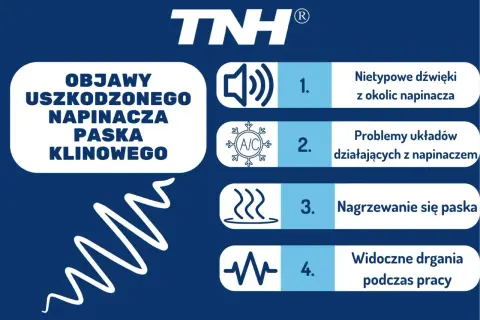 Objawy uszkodzonego napinacza paska klinowego: nietypowe dźwięki, problemy z układami, nagrzewanie się paska, drgania. Wymiana paska klinowego to szybka naprawa.