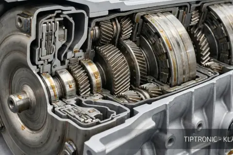 Przekładnia automatyczna z widocznym konwerterem momentu obrotowego i zestawem kół zębatych. Klasyczna technologia, czy to tiptronic czy multitronic?