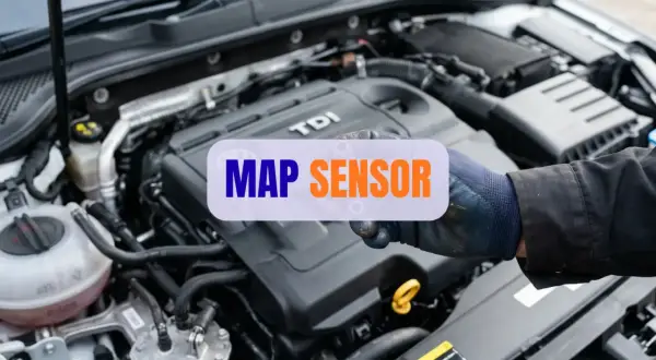Ręka w rękawicy pokazuje, gdzie jest MAP SENSOR w silniku TDI.