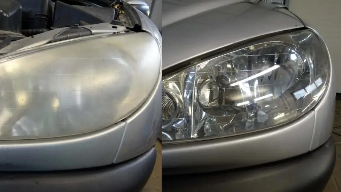 Przed i po: matowe lampy samochodowe odzyskują blask. Zastanawiasz się, ile trwa polerowanie lamp? Efekt mówi sam za siebie!