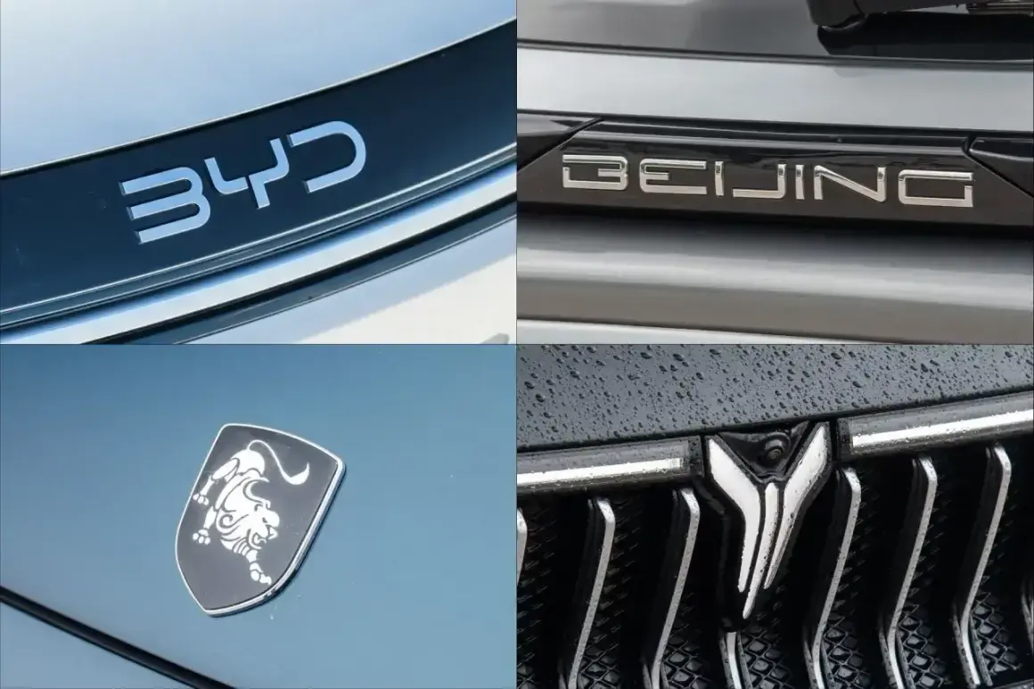 Logo BYD, BEIJING, chińskie marki aut z lwem i logo z ptakiem.