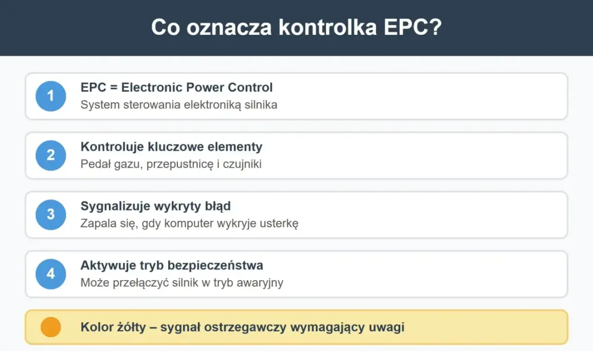 Co to jest EPC? To system sterowania elektroniką silnika, który kontroluje kluczowe elementy i sygnalizuje błędy.