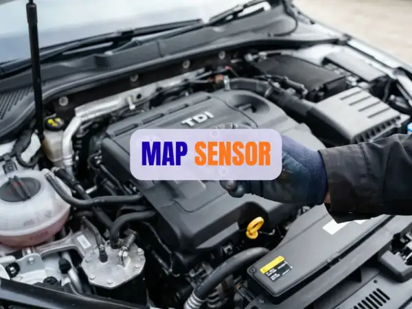 Ręka w rękawicy pokazuje, gdzie jest MAP SENSOR w silniku TDI.
