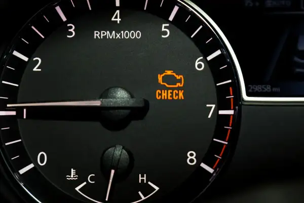 Kontrolka "Check Engine" świeci się, sugerując problem z zaworem EGR lub innym elementem silnika.