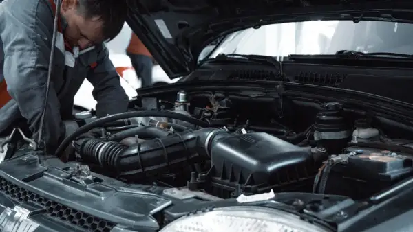 Mechanik sprawdza silnik, szukając objawów zapowietrzonego sprzęgła.